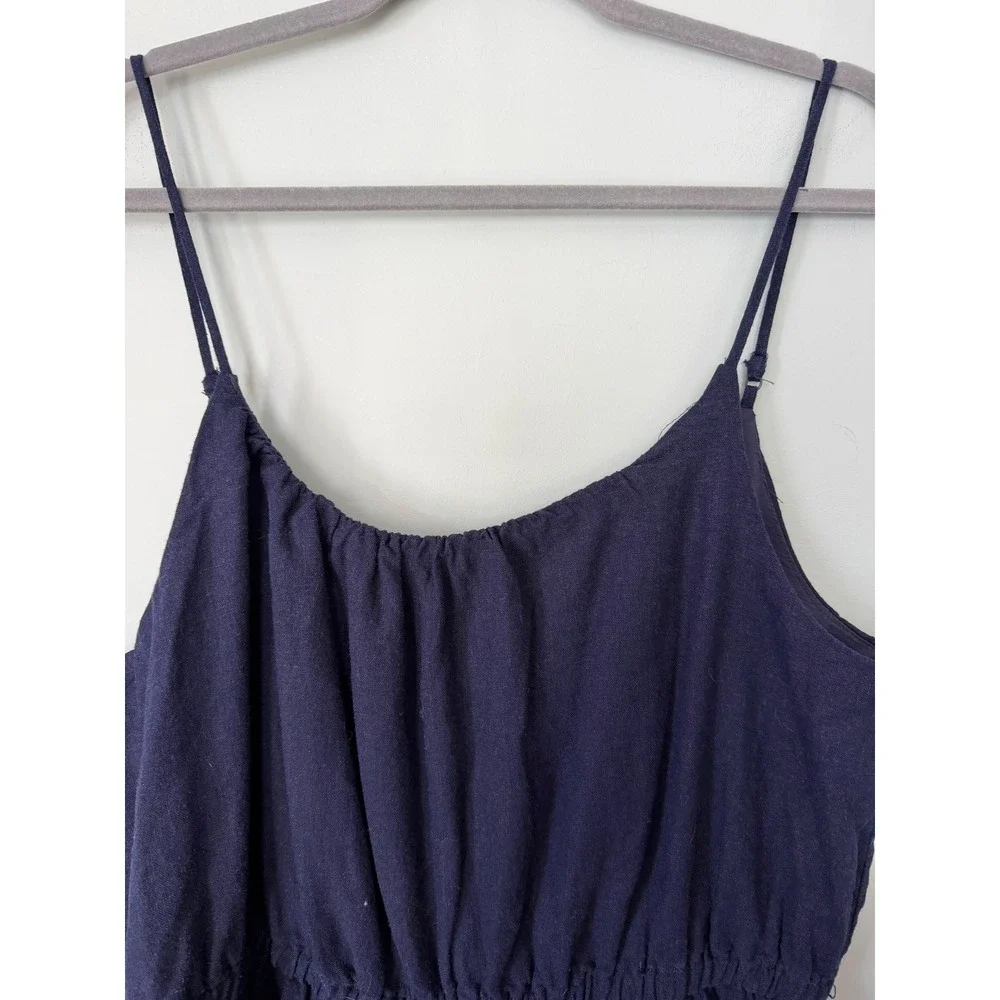 Haute Hippie Sleeveless Linen Blend Wide‎ Leg Jumpsuit Navy Blue XL NWOT